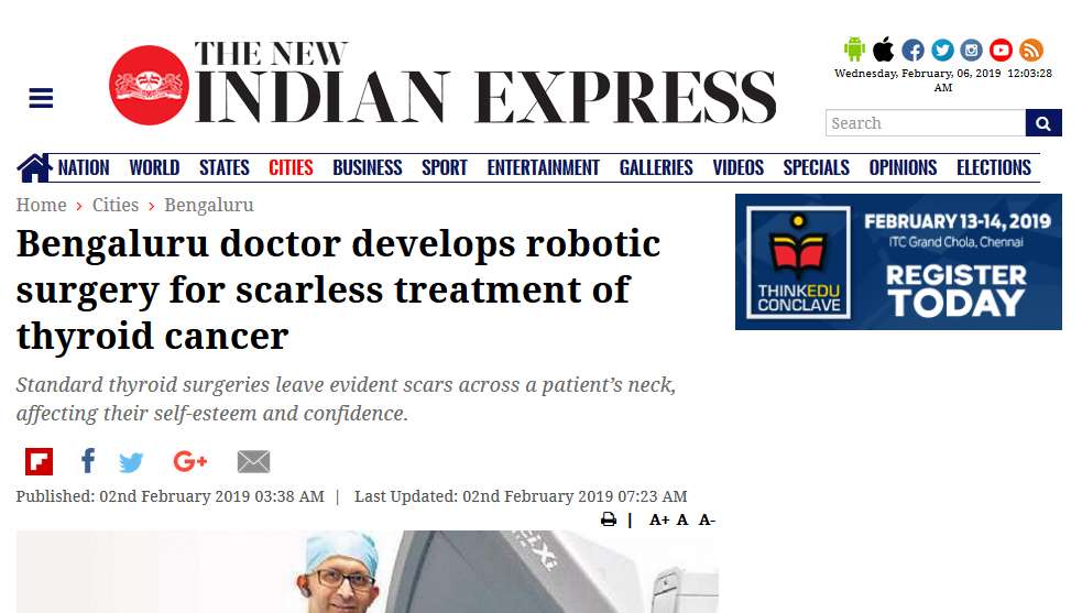 The new indian express press release robotic surgery for scarless treatment
